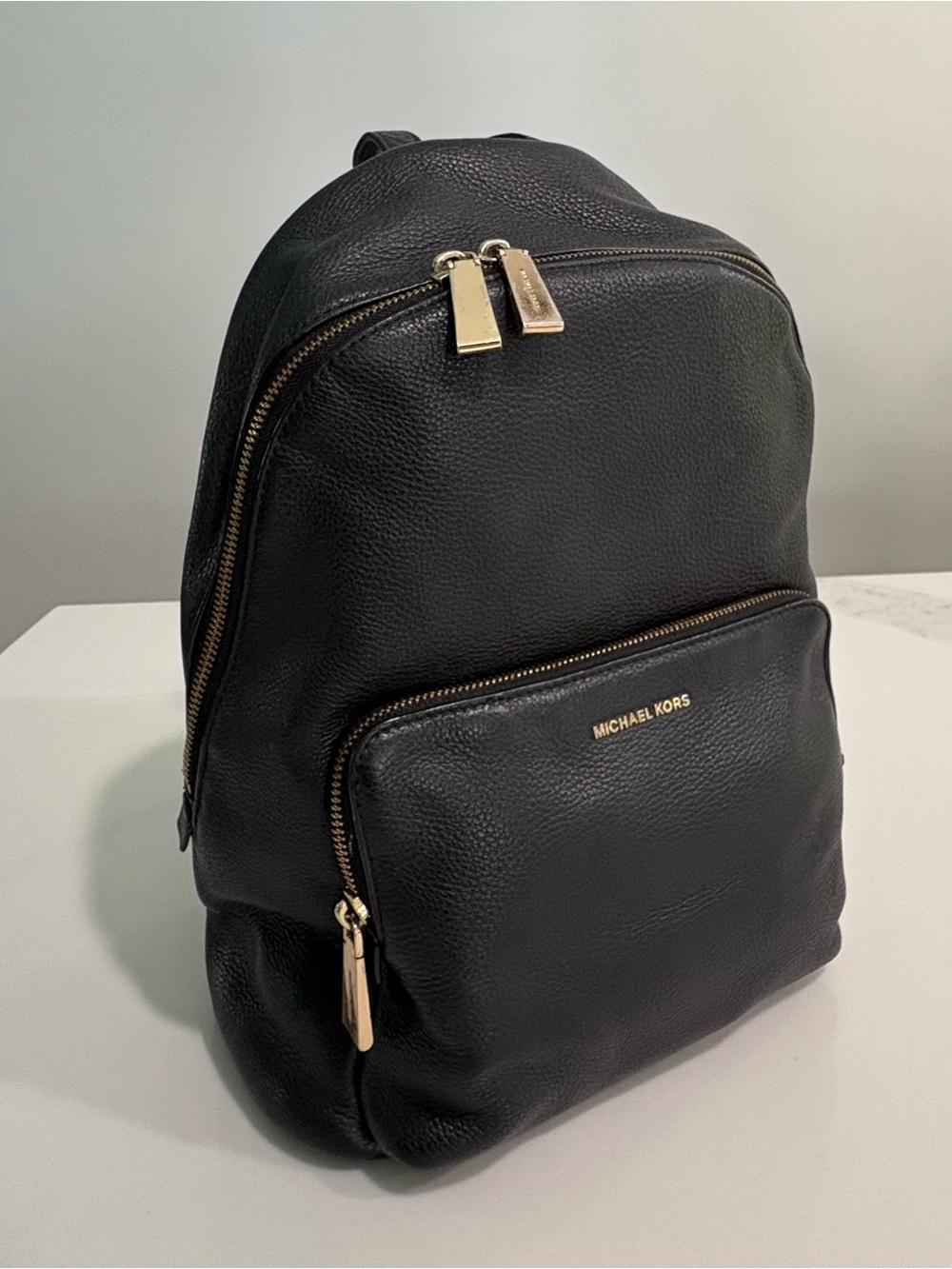 Michael Kors Black Leather Backpack with Gold Hardware